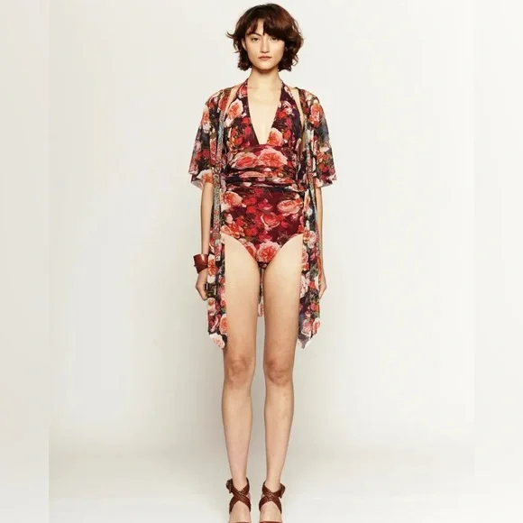 FUZZI Floral V Neck One Piece Swim 2015 Swim Line Size 48 (US 12) - Picture 10 of 10